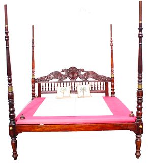Carved Anglo-Indian Four Poster Bed