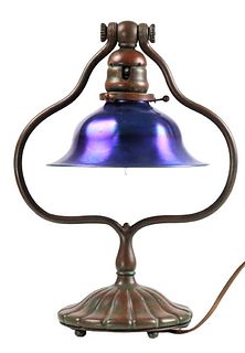 Tiffany Studios Iridescent Blue Bell Shaped Lamp