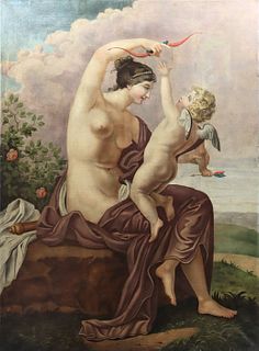19th Century Venus & Cupid Italian Oil on Canvas