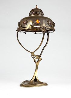 A Hermann Eichberg table lamp & jeweled shade