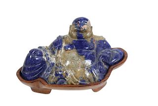 Chinese Carved Lapis Lazuli Seated Buddha Figure