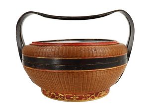 Chinese Woven Wicker Lidded Basket