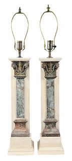 (2) Marble Column Lamps