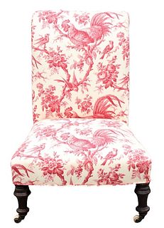 Red Upholstered Toile Armless Chair