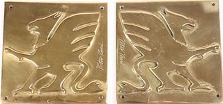 Pair of Griffin Plaques, Gold-plated