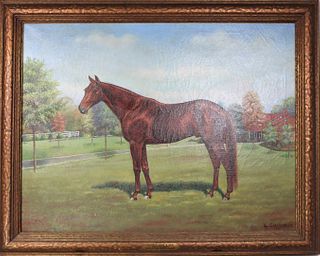 Signed L.A. Gleitsman, Portrait of a Racehorse O/C