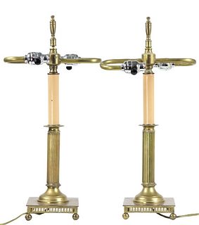 Pair of French Brass Candlestick Lamps