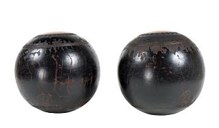 Pair Wood Bocce Balls or Lawn Bowls 1949