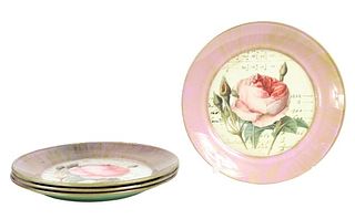 Set of (4) Ceramic Rose Luncheon Plates