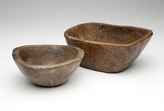 Two Native American hewn burl treen bowls