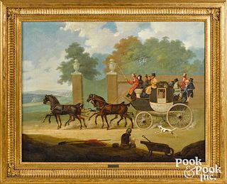James Pollard oil on canvas of a mail carriage