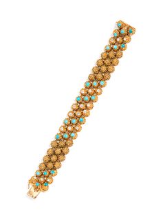 FRENCH, VINTAGE, YELLOW GOLD, DIAMOND AND TURQUOISE BRACELET