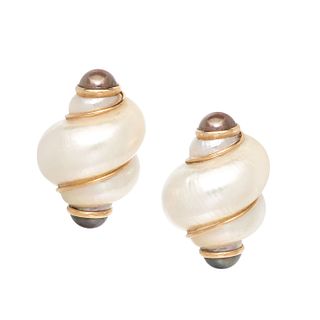 MAZ, SHELL AND CULTURED TAHITIAN PEARL EARCLIPS