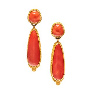 LUNA FELIX GOLDSMITH, YELLOW GOLD AND CORAL EARRINGS