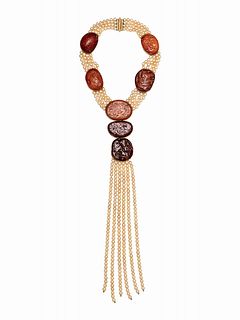 ANGELA PINTALDI, CULTURED PEARL AND AMBER CONVERTIBLE NECKLACE