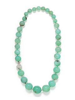 CHRISTOPHER WALLING, CHRYSOPRASE, CULTURED BAROQUE PEARL AND DIAMOND BEAD NECKLACE