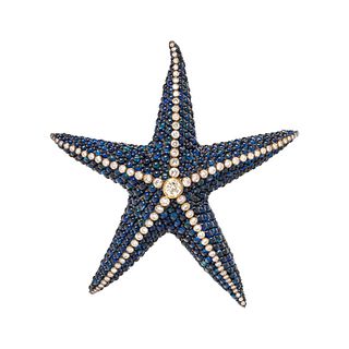 EVELYN CLOTHIER, SAPPHIRE AND DIAMOND STARFISH BROOCH