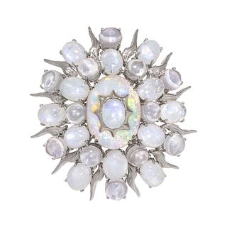 TONY DUQUETTE, MOONSTONE AND OPAL PENDANT/BROOCH