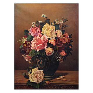 A. VAN RECH. Origen europeo, mediados del siglo XX. Bouquet de rosas. Firmado. Óleo sobre tela. 80 x 60 cm