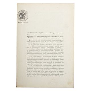 Díaz, Porfirio - Limantour, José Yves. Ley de Contribuciones al Pulque para el Año de 1897.