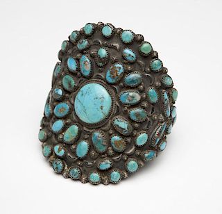A Native American turquoise and silver cuff