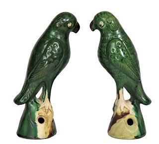 Pair of Chinese Sancai Glazed Parrots