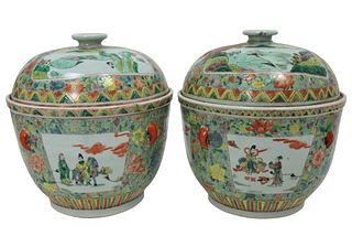 Pair of Large Chinese Porcelain Food Containers