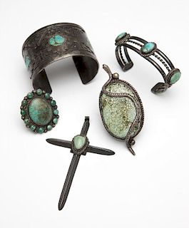 A collection of Native American turquoise jewelry