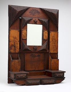 An American tramp art chip-carved dressing mirror