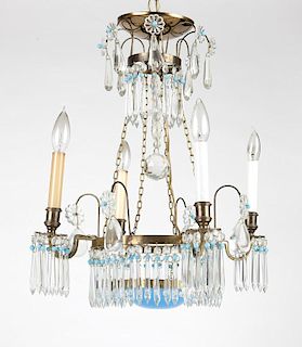 A Continental cut glass and enamel chandelier