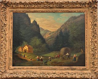 19th C Landscape Scene, Oil on Board