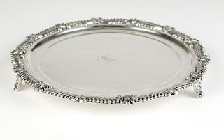 A footed Sheffield plate salver