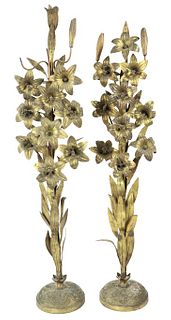 Pair of French Gilt Lily Sculptures