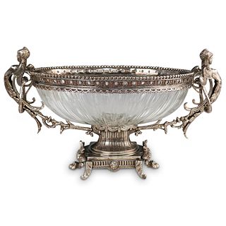 Large Silver Plated and Crystal Centerpiece Bowl