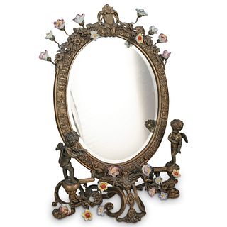 Bronze Floral & Cherub Vanity Mirror