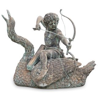 Cast Metal Cherub & Swan Statue