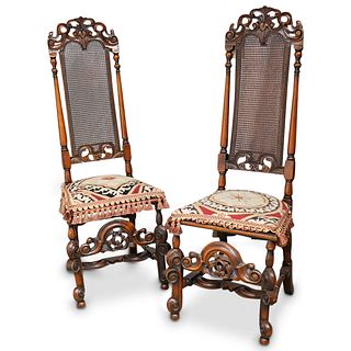Renaissance Revival Carved Wood High Back Chairs