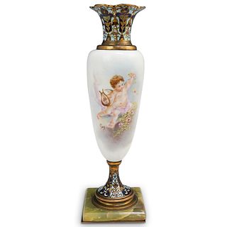 French Champleve and Porcelain Vase