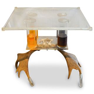 Signed Lucite and Antler Table