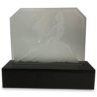 Art Deco Figural Etched Glass Lamp
