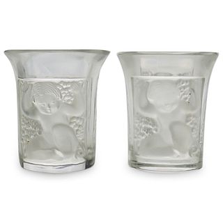 (2Pc) Lalique Crystal "Enfants" Liquor Glasses