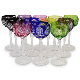 (12 Pc) Set of Colored Crystal Stemware