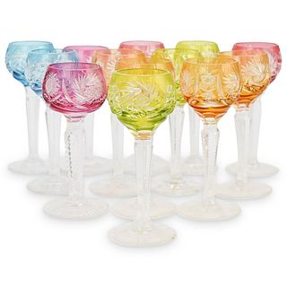 (13 Pc) Set of Colored Crystal Stemware