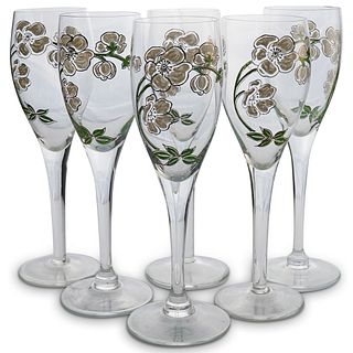 (6 Pc) Perrier Jouet Painted Champagne Glasses