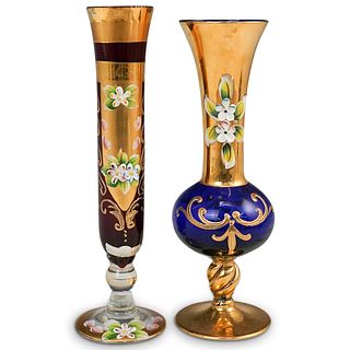 (2 Pc) French Gilt and Glass Bud Vases