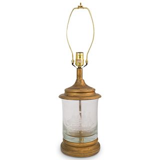 Brass & Etched Glass Nautical Lamp