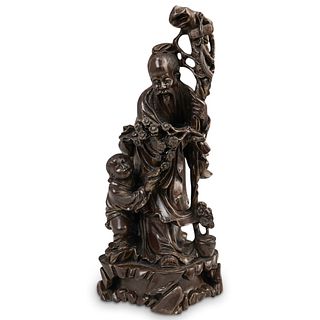 Chinese Carved Hermit and Child Statue