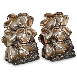 Pair Of Silver Plated Dog Wood Bookends