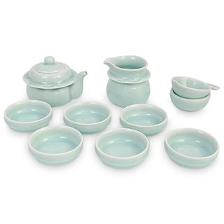 (10 Pc) Chinese Glazed Ceramic Longquan Celadon Tea Set