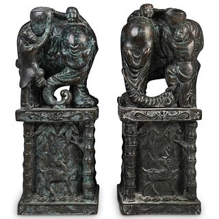 Chinese Figural Bronze Pillars